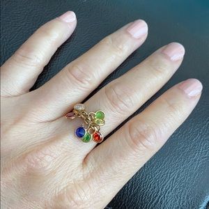14K Solid Gold Multi-color Dangle Ring
